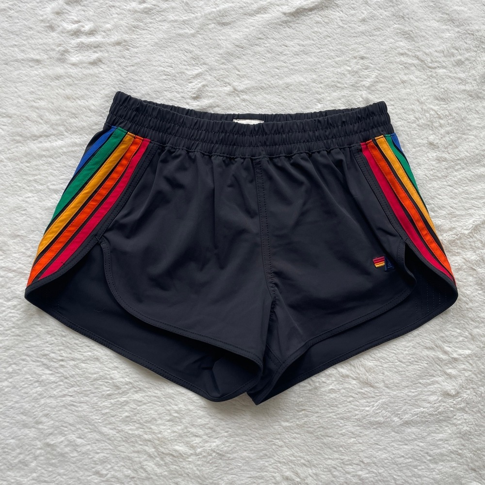 Aviator Nation 5 Stripe Flex Board Shorts Black Rainbow XS Made in California